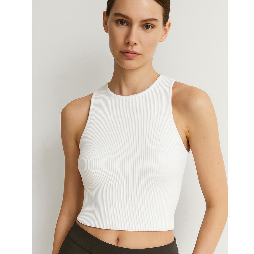 Babaton White Ribbed Sleeveless Crop Top